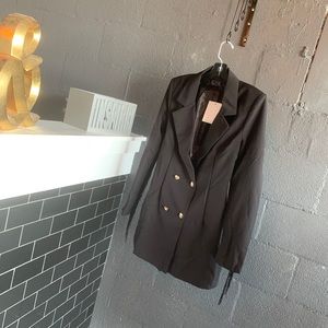 Black fringed romper with gold buttons